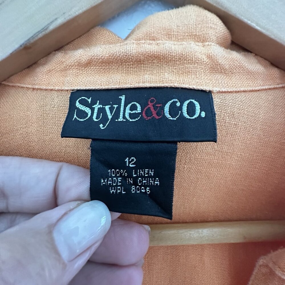 Style&Co Linen Button Up Womens 12 Orange Kimono Sleeve Casual Lagenlook READ - Picture 3 of 11